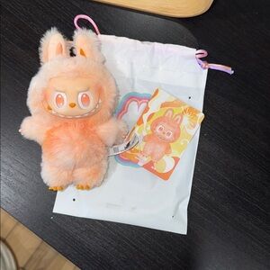LABUBU - HAPPINESS** orange Furry Keychain tie die NEW*** AUTHENTIC